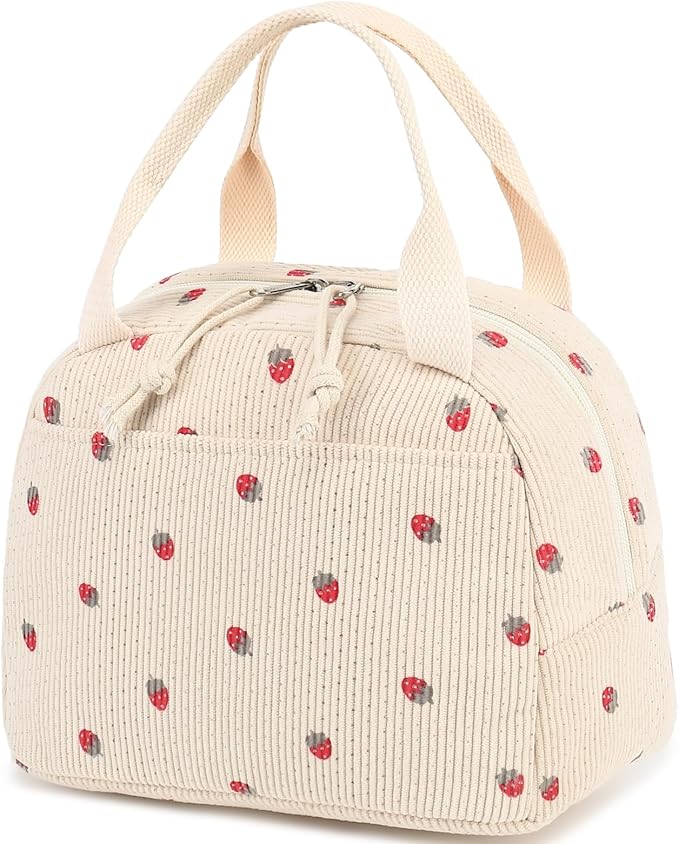 Bluboon Lunch Bag for Women Men Cute Corduroy Lunch Tote Bags Reusable Insulated Lunch Box Large Capacity Reusable Insulated Cooler for Work Picnic or Travel
