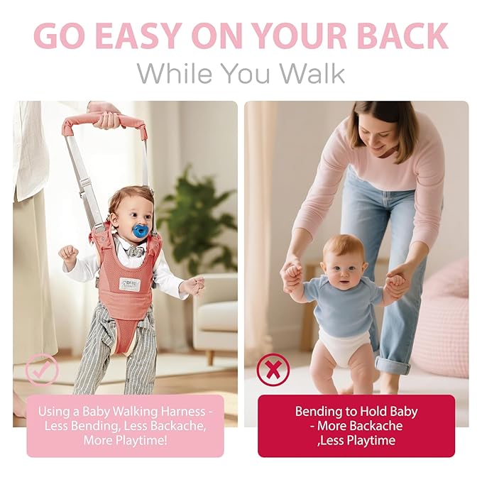 Baby Walking Harness-Handheld Assistant Belt- Toddler Infant Walking Aid for Trainer & Support 7-24 Month Old (summer-Pink-1819)