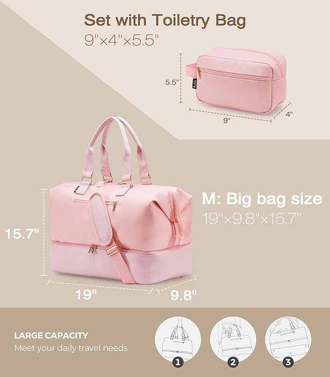 Weekender Bags for Women, Large Travel Duffel Bag with Shoes Compartment, Carry On Overnight Tote Bags with Toiletry Bags, Hospital Bags for Labor and Delivery