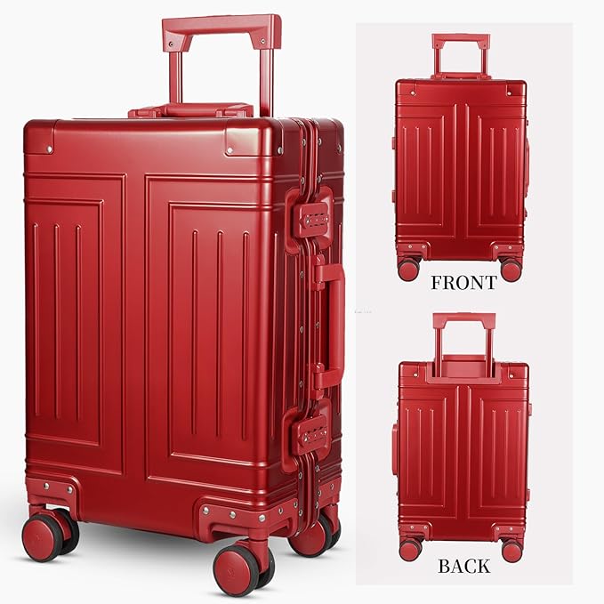 All Aluminum Carry On Luggage，Cut from Whole Aluminum Sheet，22x14x9 Airline Approved ，（3rd Generation，Premium All metal zipperless suitcase ） (red, 20inch)