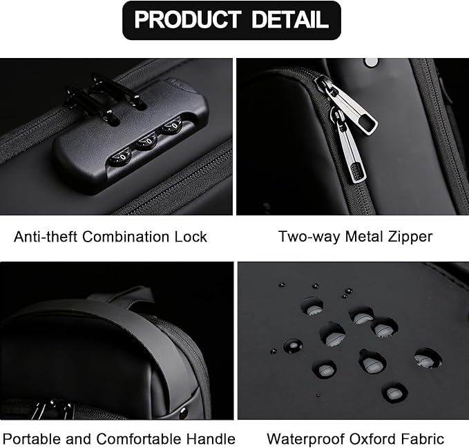 Sling Bag for Men Anti-theft USB Crossbody Shoulder Backpack Purse Waterproof PU Leather Chest Bag Travel Daily Use
