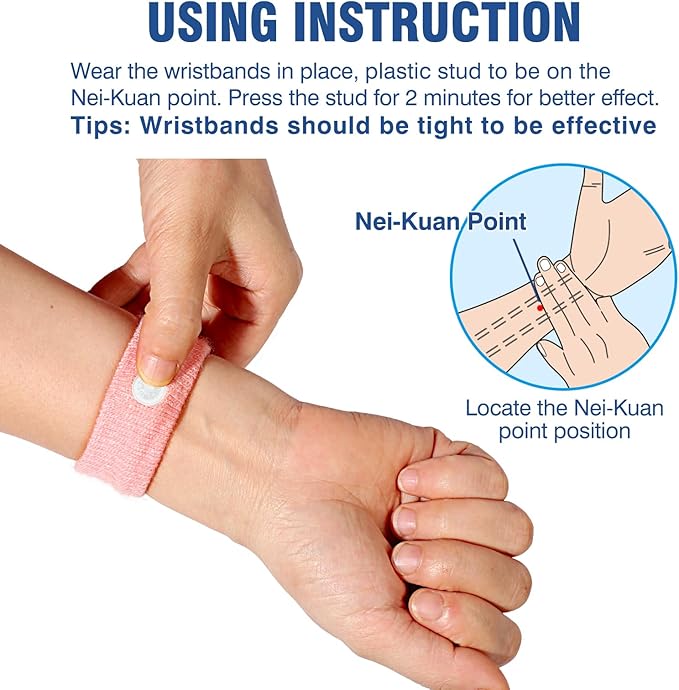 Motion Sickness Bands Anti Nausea Wristband for Adult and Kids Morning Sickness Relief for Pregnant Women Acupressure Nausea Relief for Car, Sea, Air Sickness - 1 Pair Pink