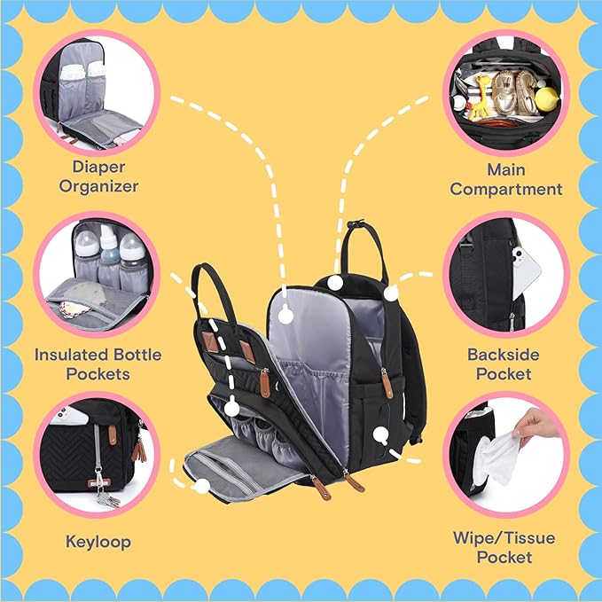iniuniu Diaper Bag Backpack, 4 in 1 kit Large Unisex Baby Bags for Boys Girls, Waterproof Travel Back Pack with Diaper Pouch