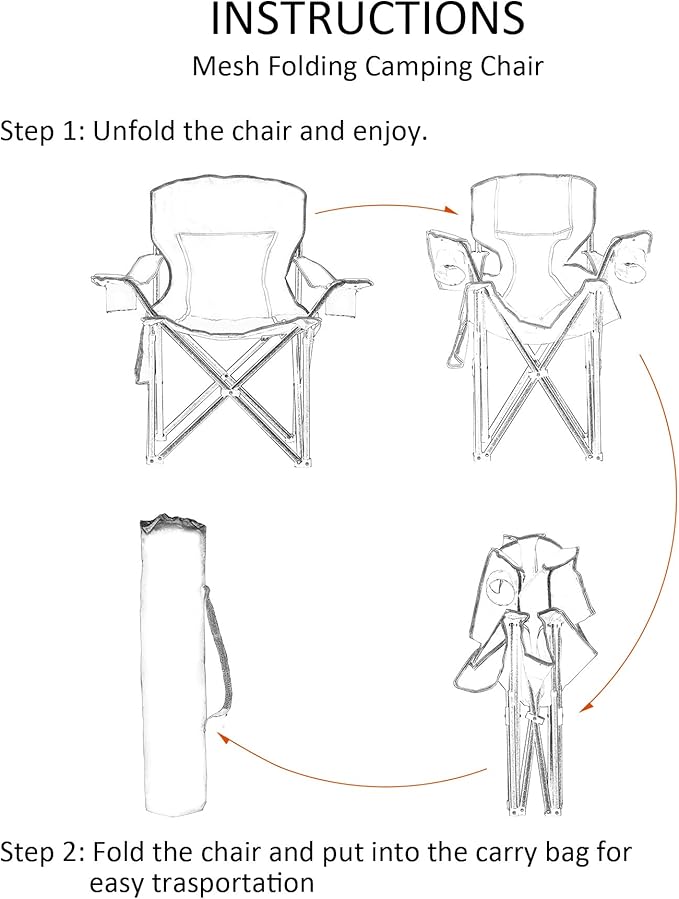 Mesh Folding Camping Chairs for Adults, Oversized Portable Outdoor Chairs, Weight Capacity 325 lbs with Cup Holder, Storage Pocket, Carry Bag