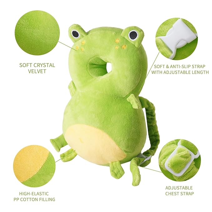 Baby Head Protector Backpack, Toddler Toddler Head Protector, Toddler Head Protector Padded Backpack Elasticated Carrier Wear (Frog)