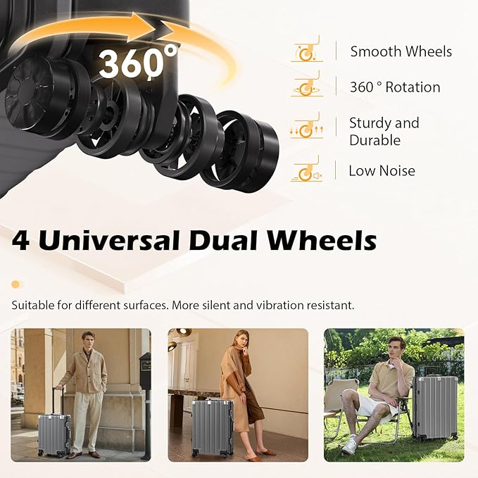 Krute Checked Aluminum Frame Suitcase 24 Inch Zipperless Luggages Hardside PC Luggage With Spinner Wheels TSA Lock USB Charger Suitcases(1 Piece)