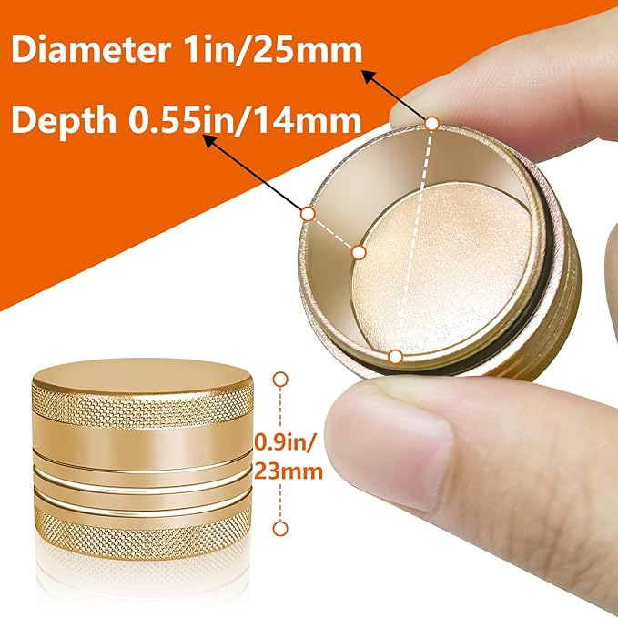 Small Pill Box, Portable Daily Box, Aluminium Alloy Round Container for Pills, Pocket Case (Gold)