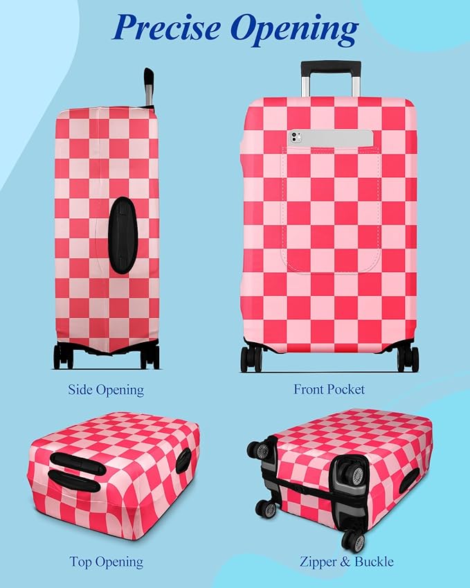 Slohif Luggage Cover for Suitcase Tsa Approved Protector - Luggage Sleeve Large Suit Case Cover Travel Stretch Baggage Case Protective Washable Fit 24-27 Inch Checkered M