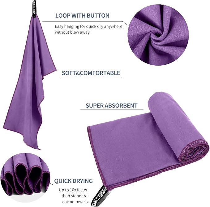 Microfiber Travel Towel, Soft Lightweight Quick Dry Towel, Super Absorbent Compact Travel & Sports & Beach Towels for Camping, Backpack, Gym, Swimming, Yoga, Hiking (L:24"×48" -Deep Purple)
