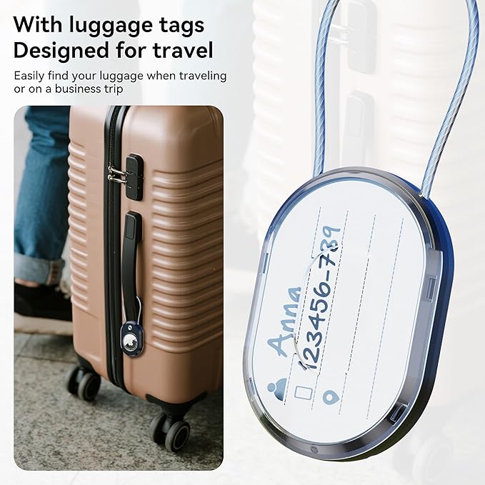 DDJ 4-Pack Luggage Tag Case for Apple Air Tracker Tag & Moto Tag with Wire Cable Lock, Waterproof, Anti-Lost Air Tags Holder with Name ID Cards for Travel, Luggage, Keys, Backpacks, Dog, Pets, Bags