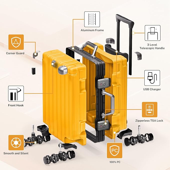 Krute Large Luggage 28 inch Zipperles Suitcase With Spinner Wheels USB Charger Hardside PC Aluminum Frame Luggages Checked Suitcases with TSA Lock (1 Piece)