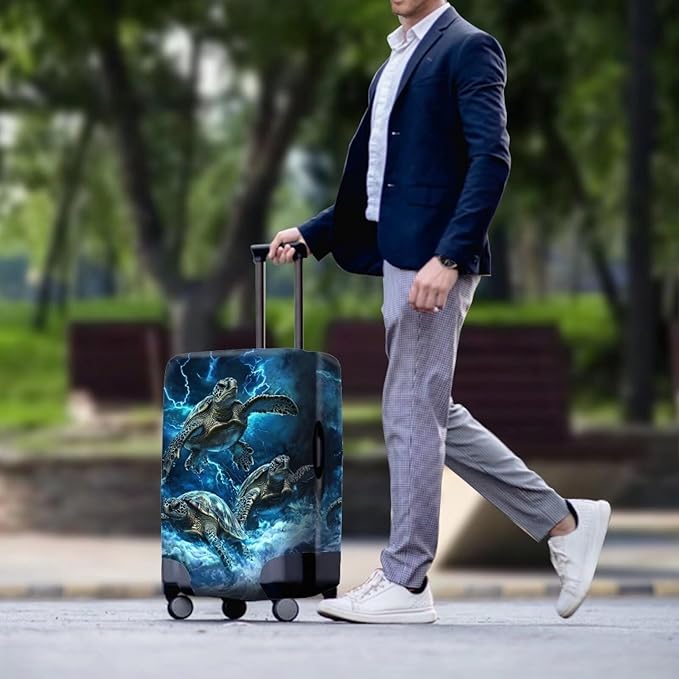 Sea Turtle Suitcase Cover Fits 18-21 Inch Luggage with Zipper Anti-Scratch Spandex Luggage Cover Washable Stretchable Travel Suitcase Covers for Luggage Universal Baggage Cover(Size S)