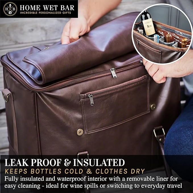 Graham Whiskey Bottle Carrier and Weekender Travel Bag | Customizable Waterproof and Insulated Interior | Vegan Leather | Perfect for Tastings, Parties & Getaway