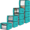 Fab totes 10 Pack Clothes Storage, Foldable Thick Fabric Blanket Storage Bags, Containers for Organizing Bedroom, Closet, Clothing, Comforter,Closet Organization with Handle,Green