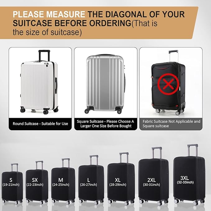 Travel Luggage Cover Suitcase Protector Scratch-Resistant Fit 19-31 Inch, Not Included Suitcase (Black, 2XL(30-31inch))
