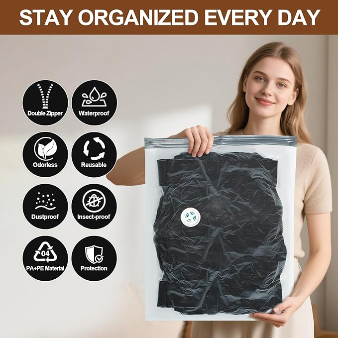 20 Pack Vacuum Storage Bags,Space Saver Bags for Clothing,Comforters,and Bedding,Includes 4 Jumbo, 4 Large, 4 Medium, 4 Small/4 Roll Bags,Compression for Closet & Travel, With Electric Pump