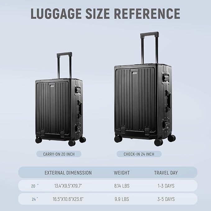 UrbanExplorer 20 Inch Carry On Luggage TSA Approved, Aluminum Frame Zipperless Luggage Carry On with Compartment for Short Trips, ABS+PC Hard Shell Suitcases with Spinner Wheels, Black