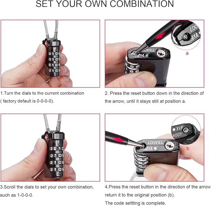 ZHEGE TSA Luggage Locks, Zipper Lock with Inspection Indicator, 4 Digit Cable Lock with 5.5 Inch Flexible Cable for Suitcase, Backpack, Baggage, Gym Locker, Toolbox (2 Pack, Black and Silver)