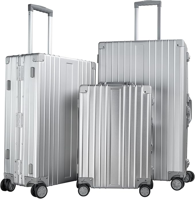 TRAVELKING All Aluminum Luggage Zipperless Hard Shell Luggage Case with TSA Lock Spinner Alloy Metal Suitcase (Silver, 28")