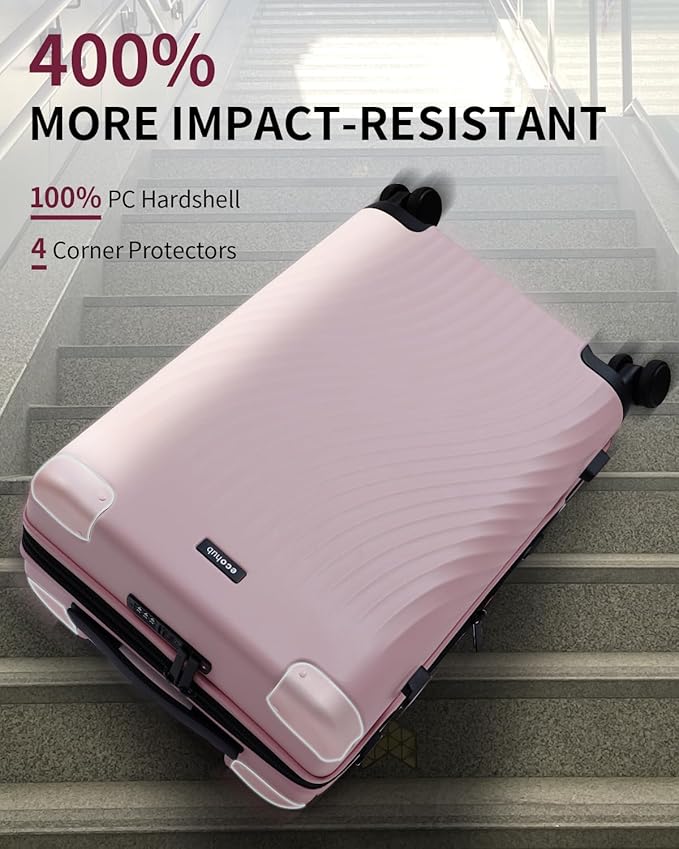 ECOHUB Hardside Expandable Carry On Luggage Sets, Recycled PC 20/24" Rolling Luggage Airline Approved with Spinner Wheels & TSA Lock, Lightweight Hardshell Travel Suitcase, 20+24 inch Carry-on Pink