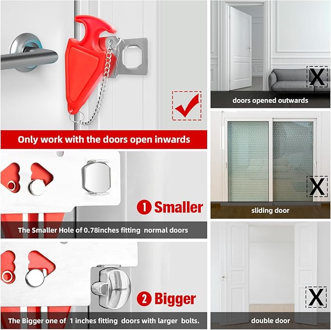 Portable Door Stop Alarm and Traveling Hotel Door Lock, No Installation Required, Provides Double Security for Home, Hotel and Traveling (2 Door Lock + 2 Door Stop)