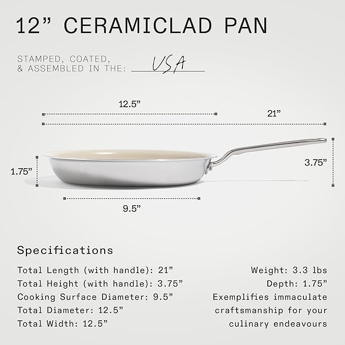 Made In Cookware - 12" Ceramic Non Stick Frying Pan (Stainless Handle) - 5-Ply Stainless Clad with Stay-Cool Handle - Professional Cookware