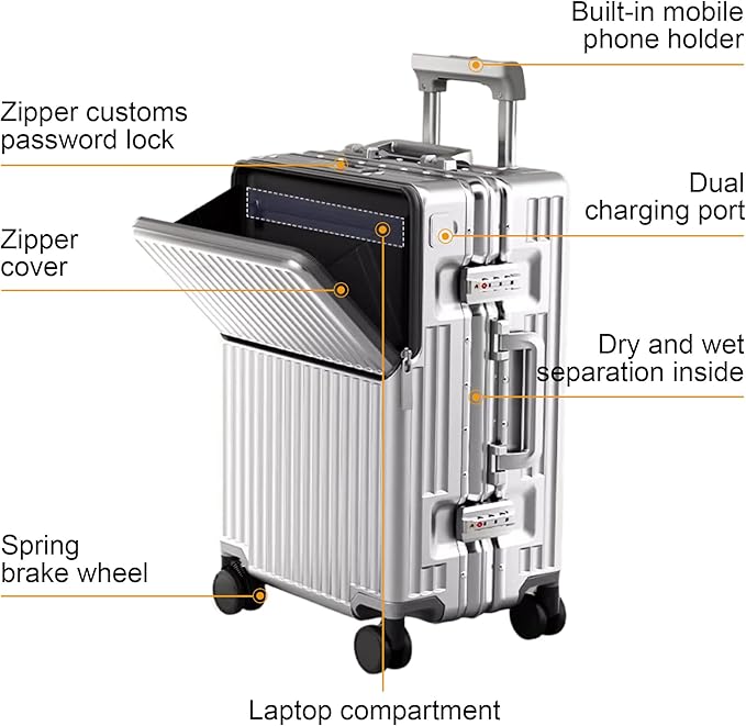 Zipperless Luggage, Polycarbonate Aluminum Hard Shell, Expandable Carry-On Suitcase with Spinner Wheels, Hard Shell Suitcase, 24 Inch Cabin