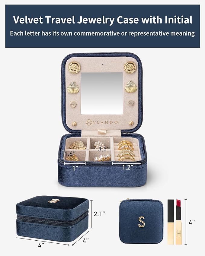 Vlando Travel Jewelry Organizer for Women, Travel Jewelry Organizer, Necklace Organizer Earrings Ring Organizer, Jewelry Travel, Travel Gifts for Women Travel Essentials - Letter S, Dark Blue