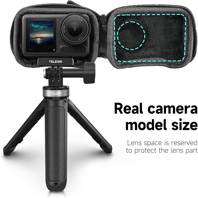 TELESIN Mini Carry Case Lens Protector for DJI Action 5 Pro Action 4 Action 3 Insta 360 Ace Insta360 Ace Pro Accessories, Mini Protective Carrying Bag Half Zipper for Selfie Stick Tripod Accessory