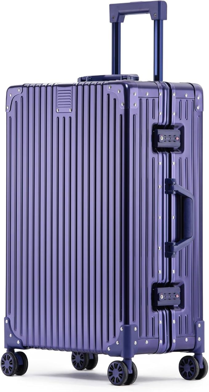 Metal All Aluminum Carry-on Luggage TSA Customs Lock Zipperless Silent Rotary Wheel Business Suitcase Aluminum Frame Set (blue, 20 '')