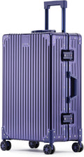 Metal All Aluminum Carry-on Luggage TSA Customs Lock Zipperless Silent Rotary Wheel Business Suitcase Aluminum Frame Set (blue, 26 '')