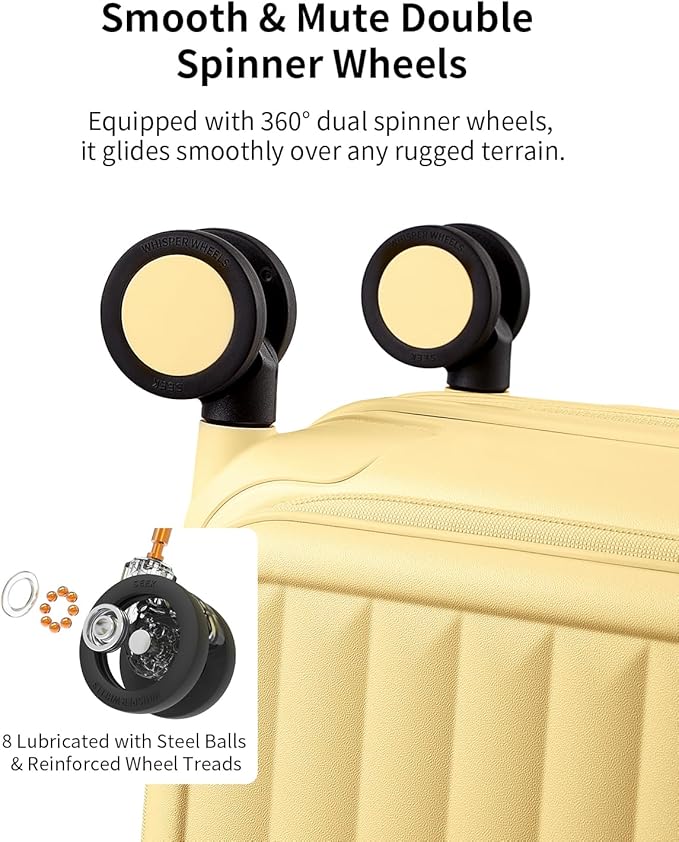 aji Expandable Top Open 24 Inch Checked Luggage with Spinner Wheels, Large Suitcase with TSA Lock, Hardside Travel Luggage Suitcases for Men Women, for 14+Days Travel, Cheese Yellow