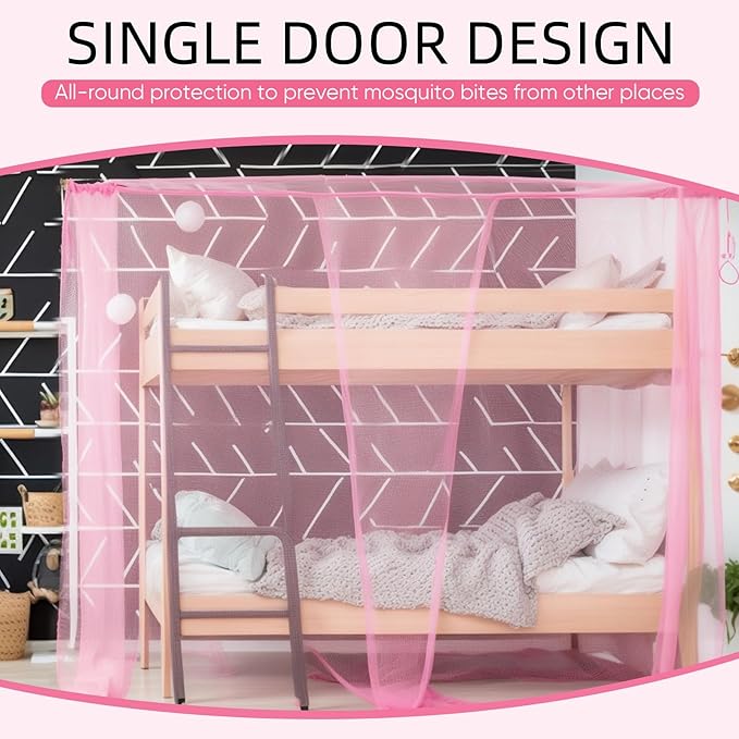 4 Corners Mosquito Net for Mosquiteros para Camas Bed Canopies Netting Bed Drapes Rectangular Mosquito Mesh for Camping Home Outdoor Travel(Pink,L75 X W59 X H67 Inch,Opening)