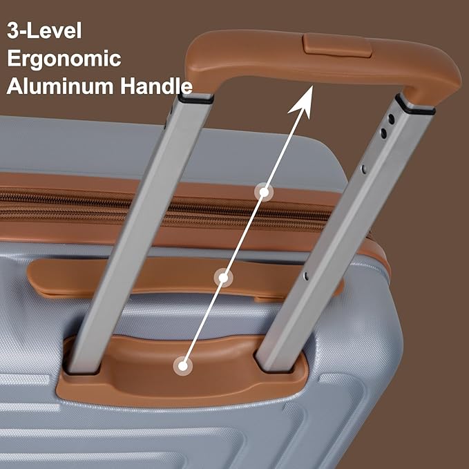 Romswi Expandable 24" Checked Luggage,Medium Hardshell Suitcase with Double Spinner Wheels for 20% More Space, Airline Approved Lightweight Hardside Luggage, Scratch-Resistant & YKK Zipper,Silver