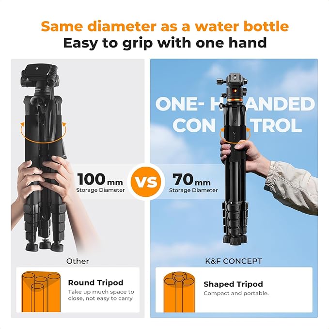 K&F Concept 75 inch/190cm Camera Tripod,Lightweight Travel Outdoor DSLR Tripods with 360 Degree Ball Head Load Capacity 8kg/17.6lbs,Cellphone Clip and Remote Control for Smartphone S255A3+BH-36