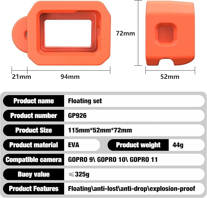 Floaty Case for GoPro Hero 13/12 / 11/10 / 9 Black, Floating Case with Long Screw and Adhesive Anchors for Snorkeling, Surfing, Wakeboarding, GoPro Hero Accessories