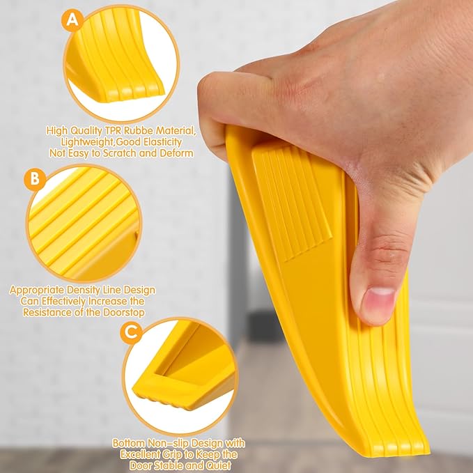 Frienda 4 Pcs Jumbo Door Stoppers Heavy Duty Door Stopper Tall up to 2inch Tall Wedge TPR Large Wedge Stackable Big Rubber Doorstop for Hotel Carpet Hardwood Concrete and Tile (Yellow)