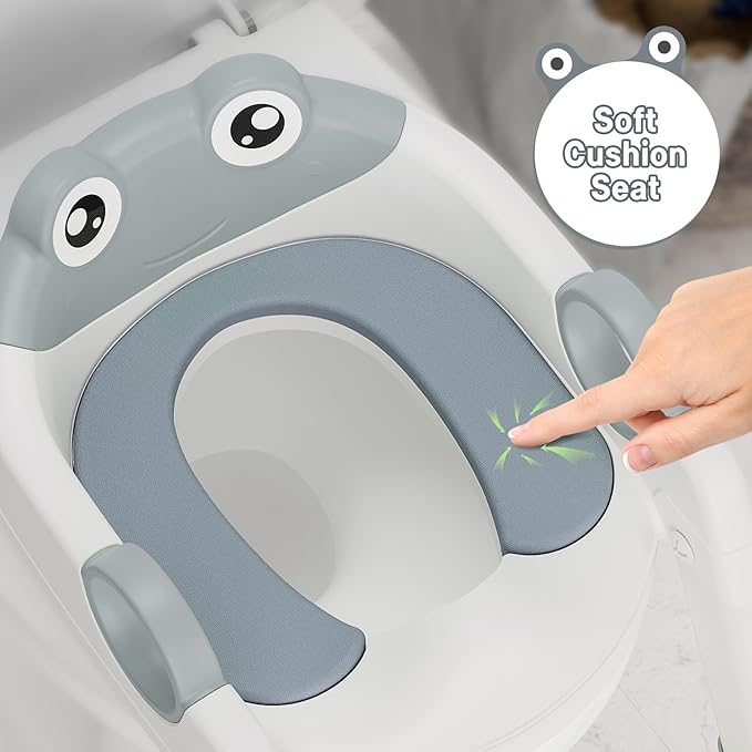 Potty Training Seat with Step Stool Ladder, Toddler Toilet Seat with PU Cushion, Adjustable 5-Level Height, Foldable Potty Training Toilet for Kids Boys Girls, Anti-Slip Pads Ladder
