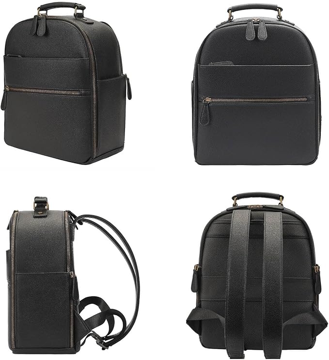 Small Camera Backpack, Classic PU Leather with 11 Inch Pad/Tablet Compartment, Professional Camera Bag for Photographers for DSLR, 10L Black