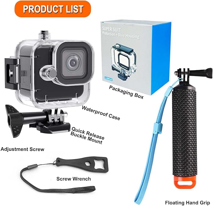Compatible for Go Pro Hero 11 mini Black Waterproof Housing Case 60M/196FT Protective Underwater Diving Case Shell with Cameras Handle Mount Accessories Kit