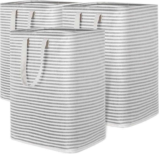 Lifewit 3 Pack Laundry Hamper Large Collapsible Laundry Baskets, Freestanding Waterproof Clothes Hamper with Easy Carry Handles in Laundry Room Bedroom Bathroom College Dorm for Adults, Grey, 3 x 90L