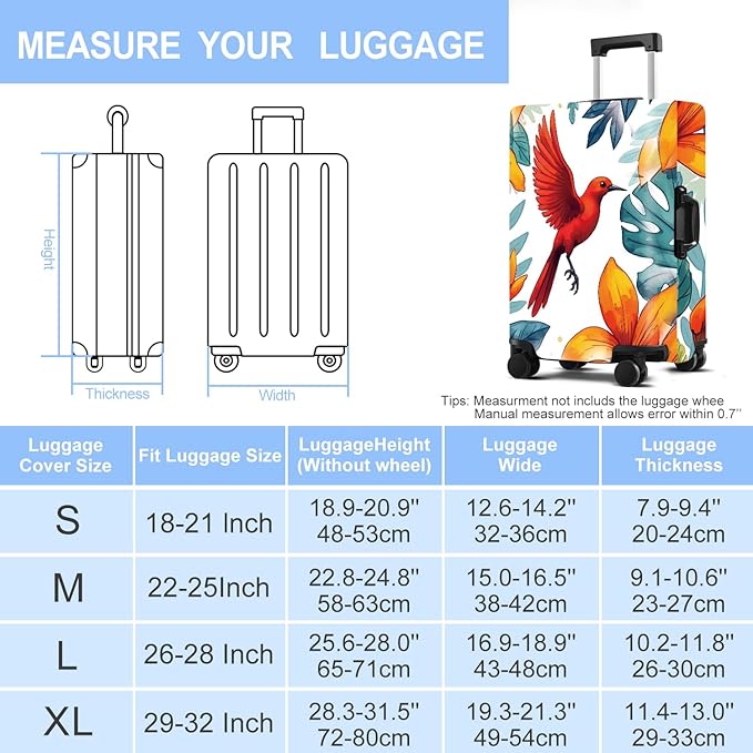Luggage Cover Washable Suitcase Protector Anti-Scratch,Stretchable Fit for 20-34Inch Luggage Durable Travel Bag Cover with Zipper Closure (Bird, L(fits 28-30Inch suitcase))