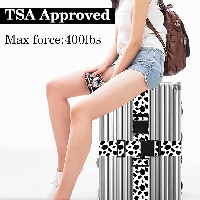 Cow Print Luggage Straps for Suitcases TSA Approved, Luggage Identifiers for Suitcase, Adjustable Suitcase Strap for Baggage Security with Cute Patten, Travel Necessary Accessories