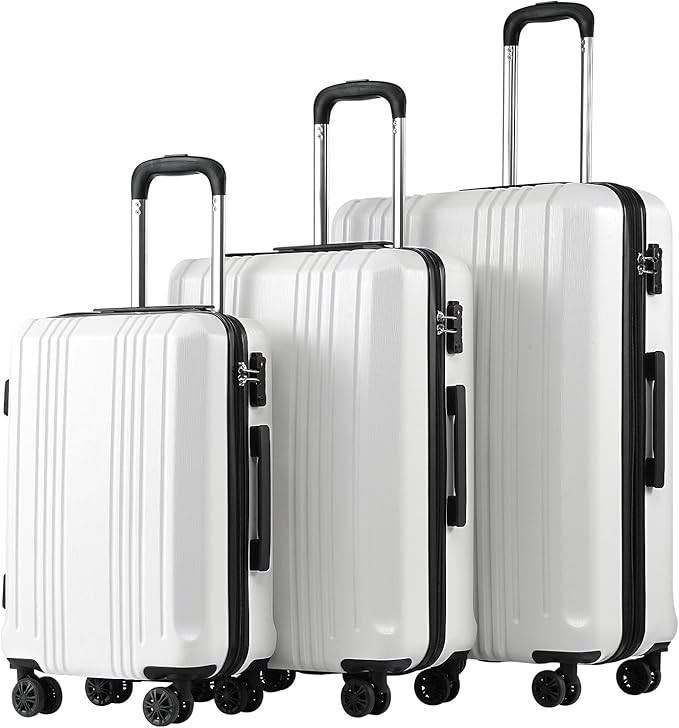 Coolife Luggage Expandable Suitcase PC+ABS 3 Piece Set with TSA Lock Spinner 20in24in28in