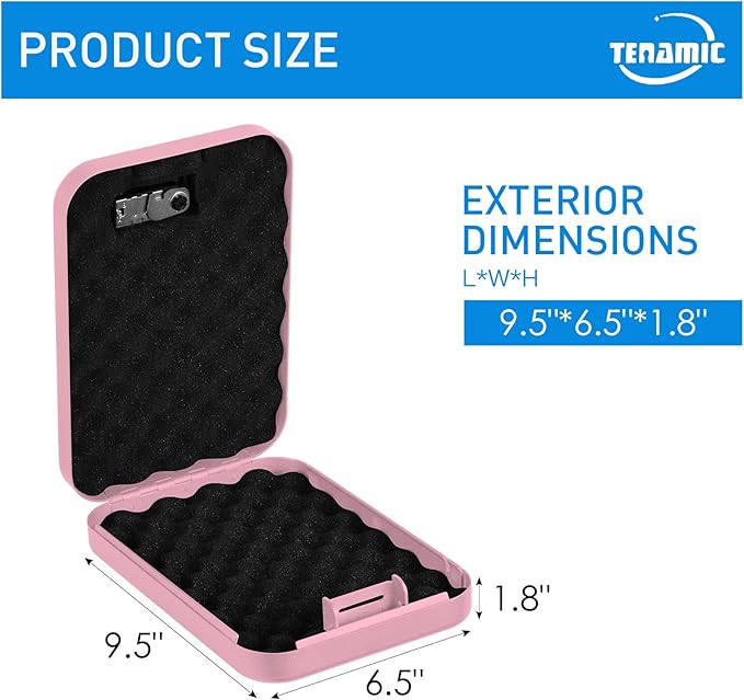 TENAMIC Pistol Safe, Portable Travel Gun Safe, Solid Steel Handgun Lock Box for Home, Gun Safes for Car, Pink
