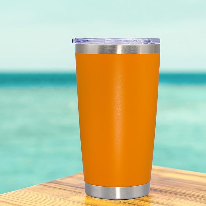 20 oz Tumbler Coffee Tavel Tumblers Bulk with Lid Stainless Steel Double Wall Vacuum Insulated Mug Powder Coated Cups fit Car Cupholder for Hot and Cold - Orange, 12Pack