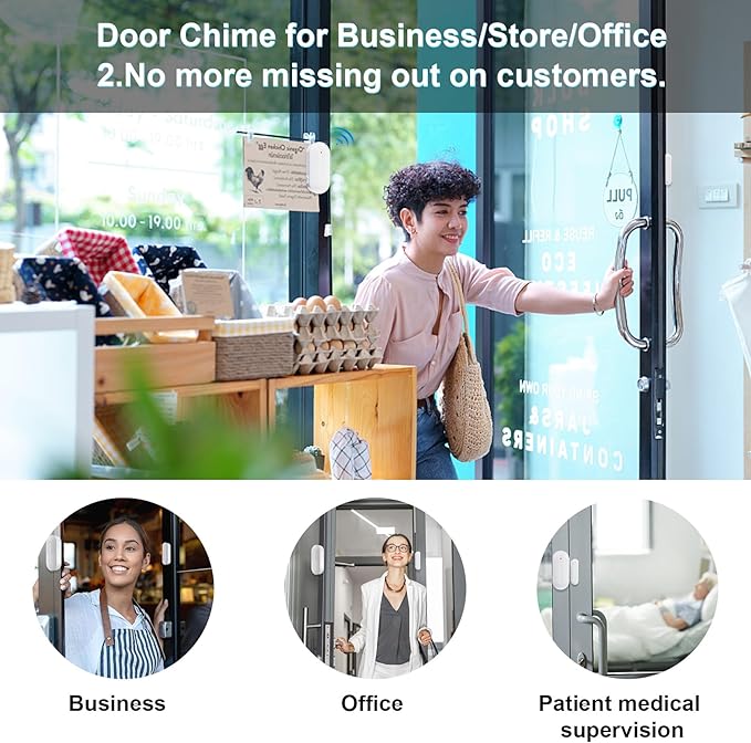 SanJie Door Sensor Chime for Door Opens, Business/Home/Office/Store, 500 FT Range, 26 Chimes, 5 Adjustable Volume, 3 Sensors + 2 Receivers