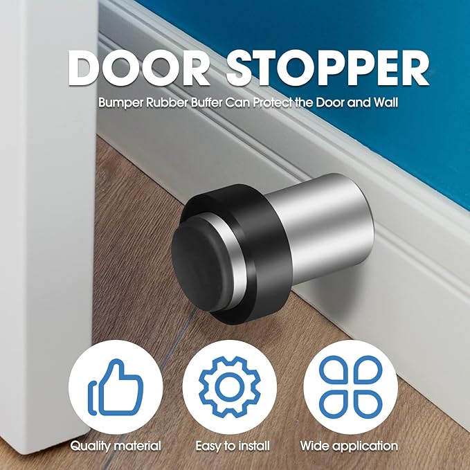 Chumia 30 Pcs Door Stopper Mounted Floor Stops Stainless Steel Cylindrical Stopper Modern Decorative Rubber Bumper Stops Holder Wall Protector for Bottom or Top of Door (Silver)