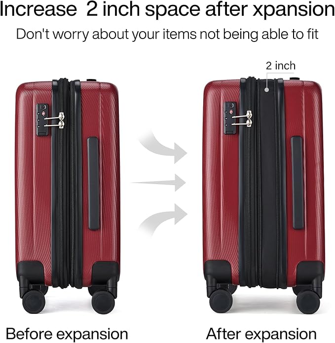 Hanke Expandable Hardshell Luggage Sets 3 piece Carry On Luggage with Wheels Suitcases Lightweight Checked Tsa Luggage Rolling Large Suitcase Travel Luggage Bag Woman Men 20/24/29 Inch(Burgundy)
