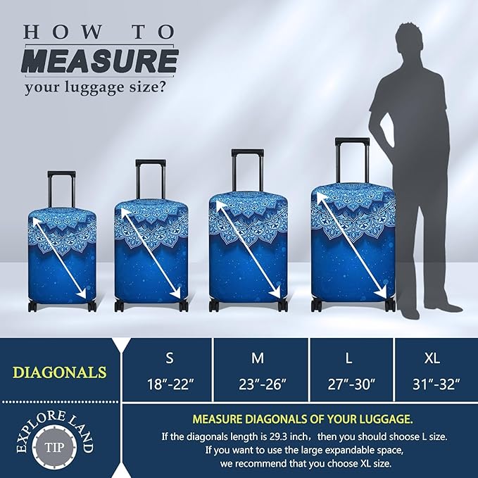 Explore Land Travel Luggage Cover Suitcase Protector Fits 27-30 Inch Case (Blue Violets, L)